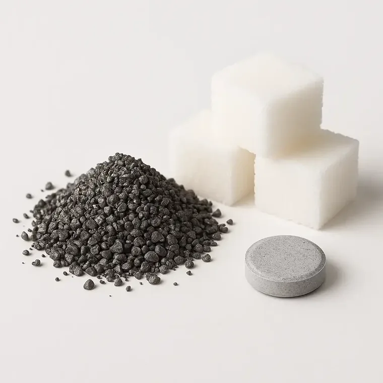 A pile of tablets on a white surface